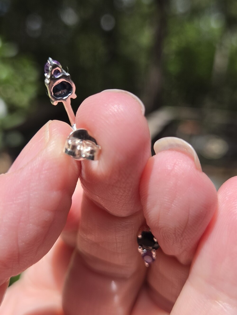 Sapphire & Amethyst Sterling Drop Post Earrings - Picture 8 of 9